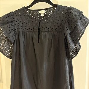 A New Day Black Eyelet Flutter Sleeve Top – Size M